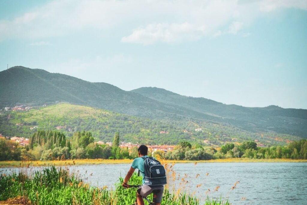 Cycling on lake  

….